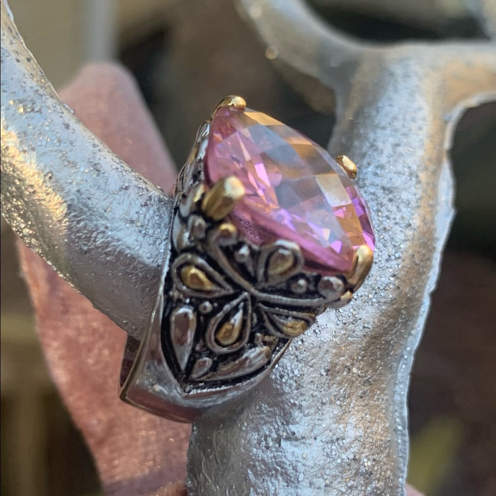SOLD SOLD❤️ Pink Checkerboard SS ring. Sz 6. Pink CZ - Picture 9 of 11